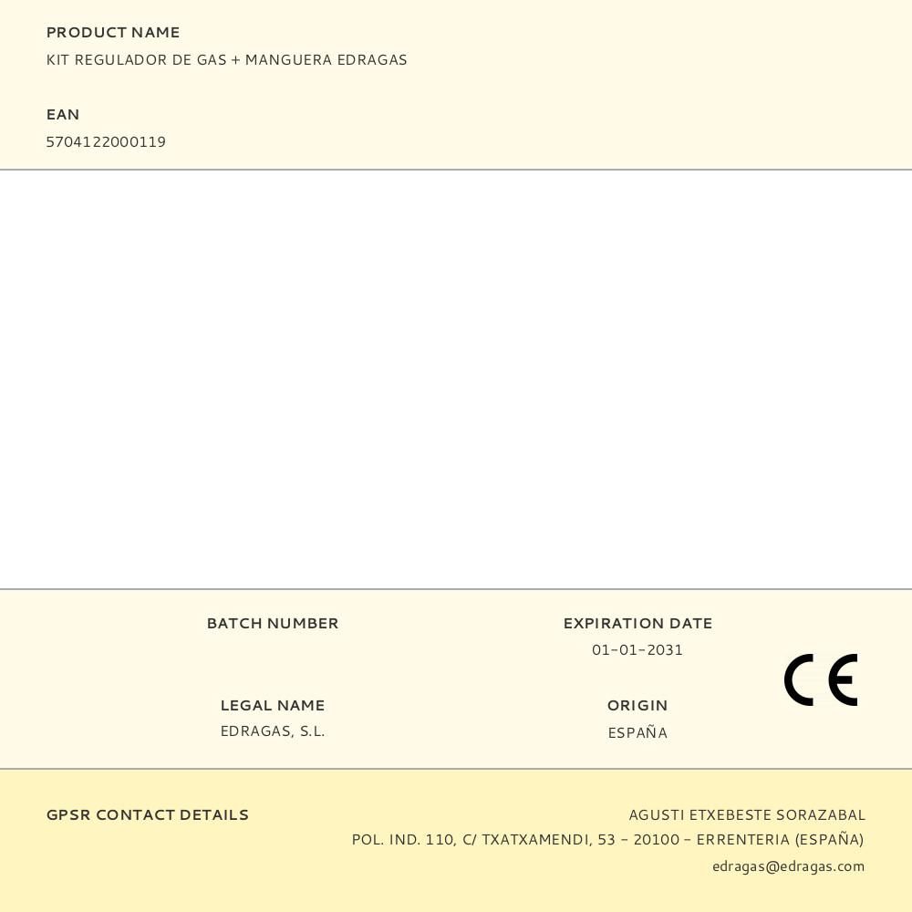 KIT REGULADOR DE GÁS GLP + MANGUERA EDRAGAS - Imagen 2