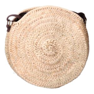 BOLSO REDONDO DE PALMA CON ASA REGULABLE DE PIEL