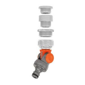 CONECTOR ANGULAR GIRATORIO CON ADAPTADORES 1 pulg - ¾ pulg - 5/8 pulg - ½ pulg, BLISTER