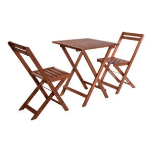 CONJUNTO JARDÍN DE MESA Y DOS SILLAS PLEGABLES, MADERA ACACIA NATURAL