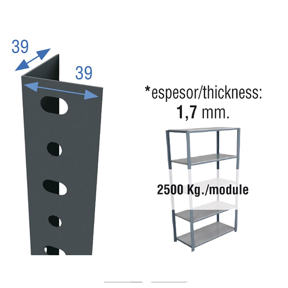 PERFIL SCLASSIC P/40 2000mm GRIS. SIMON RACK - Imagen 2