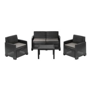 CONJUNTO JARDÍN ISEO 4 PIEZAS ANTRACITA + COJINES