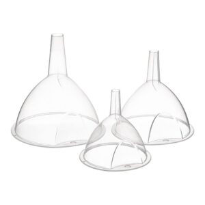 EMBUDOS DE PLÁSTICO TRANSPARENTE Ø10 cm / Ø12 cm / Ø12 cm, 3 uds