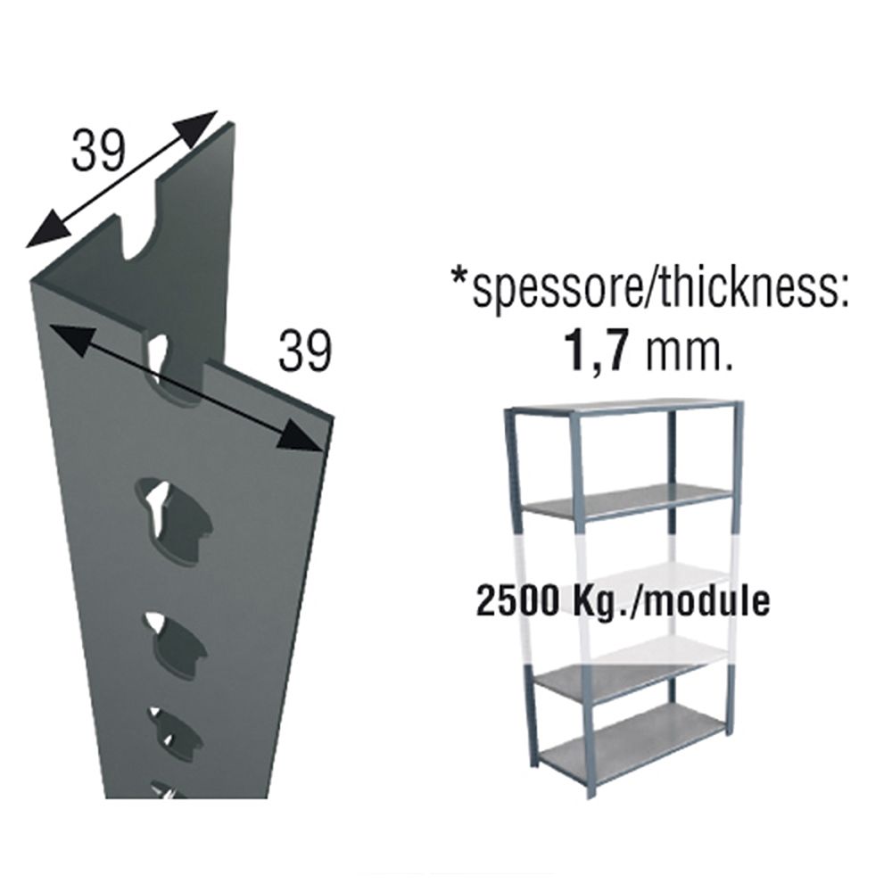 PERFIL SCLICK P/40 2000mm GRIS. SIMON RACK - Imagen 2