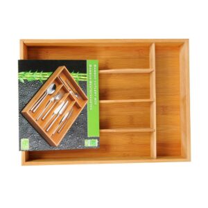 ORGANIZADOR DE CUBIERTOS EXTENSIBLE DE BAMBÚ CON 6 COMPARTIMENTOS, 35 x 25-39,2 x 4,5 cm