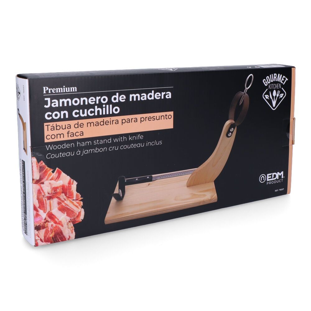 JAMONERO PREMIUM MADERA DE PINO 44 x 41 cm CON CUCHILLO INCLUIDO - Imagen 3