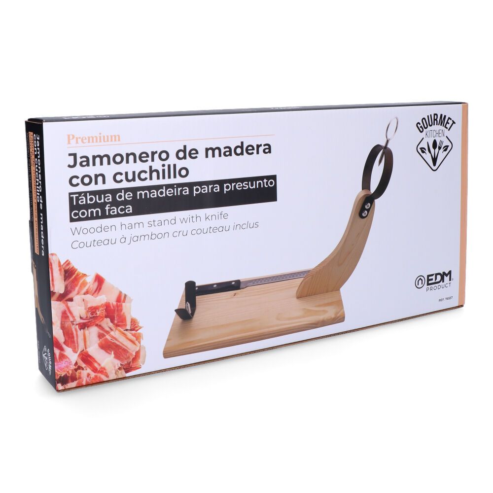 JAMONERO PREMIUM MADERA DE PINO 44 x 41 cm CON CUCHILLO INCLUIDO - Imagen 4