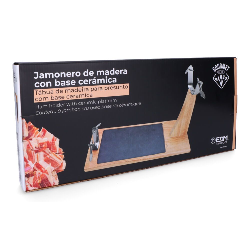 JAMONERO TOP LINE MADERA DE CAUCHO CON BASE CERÁMICA 43,8 x 19,5 x 30,5 cm - Imagen 3