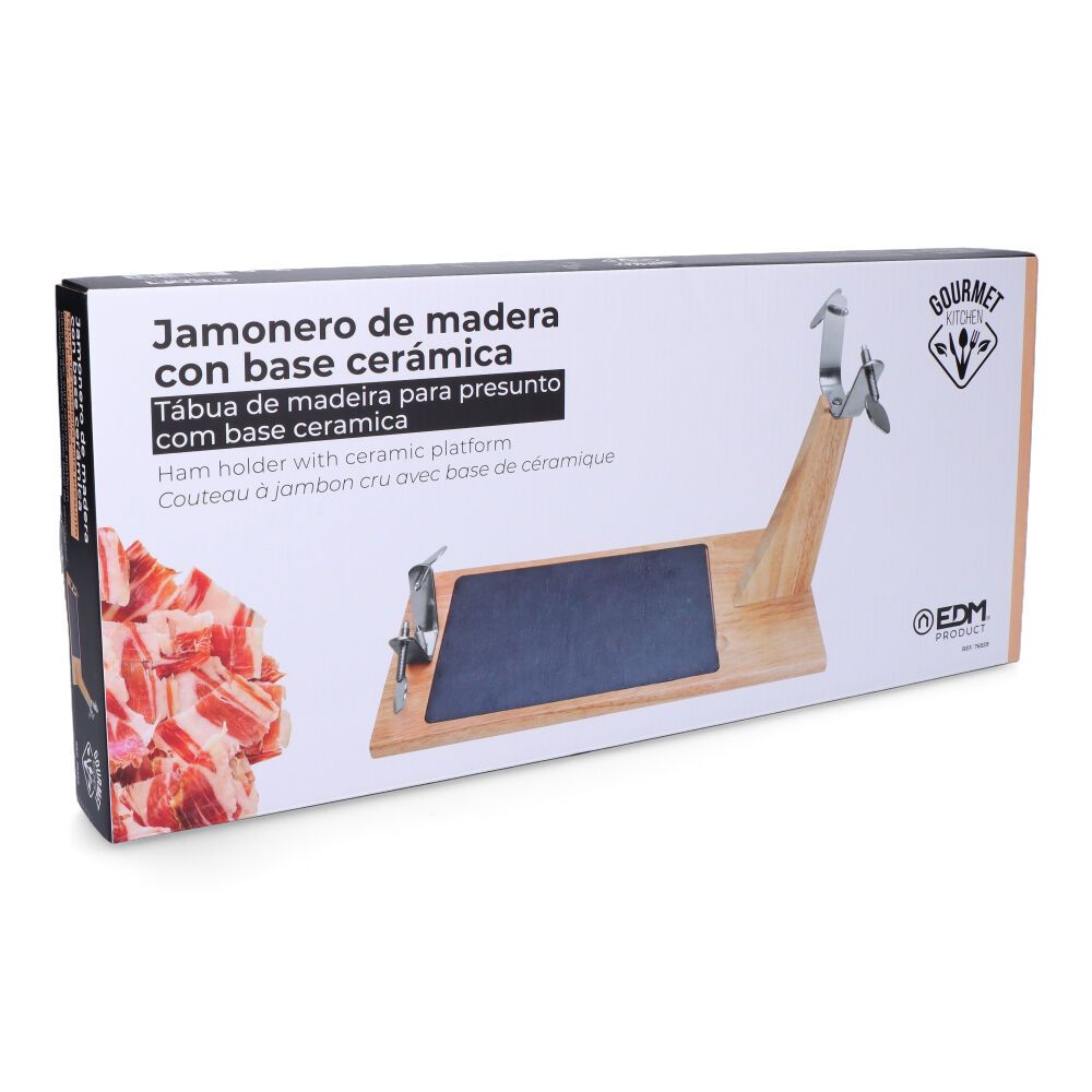 JAMONERO TOP LINE MADERA DE CAUCHO CON BASE CERÁMICA 43,8 x 19,5 x 30,5 cm - Imagen 4