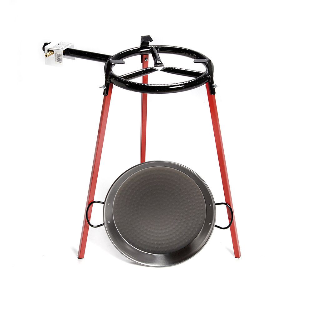 SET PAELLERA PULIDA Ø38cm CON TRÍPODE Y QUEMADOR DE GAS 300 mm