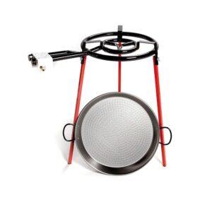SET PAELLERA PULIDA Ø46cm CON TRIPODE Y QUEMADOR DE GAS 400 mm