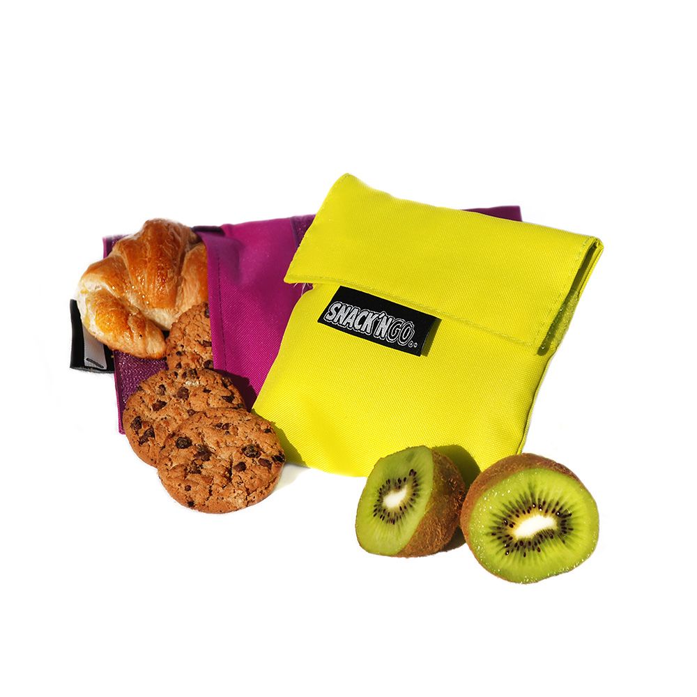 PORTA SNACKS REUTILIZABLES SNACK'N'GO LILA - AMARILLO 14 x 14 cm Y 20 x 20 cm 2 uds - Imagen 3