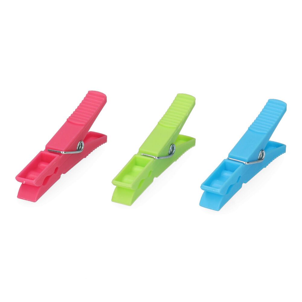 12 PINZAS DE PLÁSTICO DE COLORES VARIADOS 9 cm
