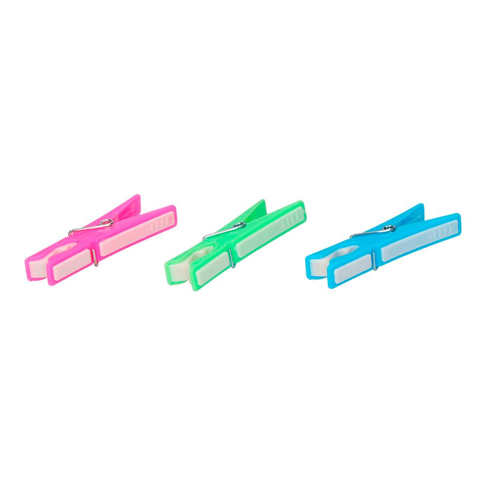12 PINZAS DE PLÁSTICO DE COLORES VARIADOS 8 cm