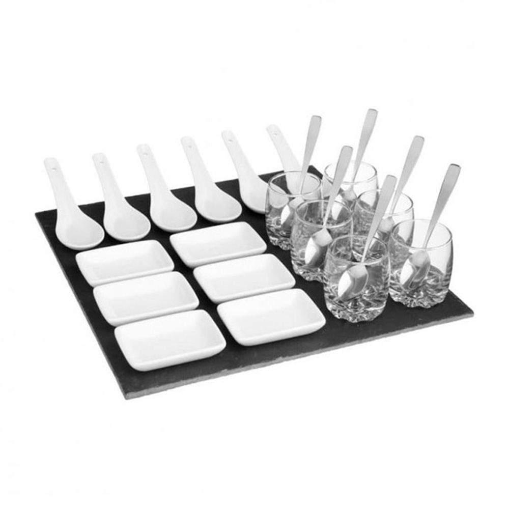 SET DE APERITIVO 25 PIEZAS CON BASE DE PIZARRA