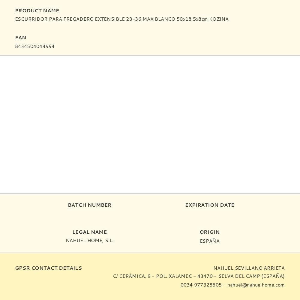 ESCURRIDOR PARA FREGADERO EXTENSIBLE 23-36 cm BLANCO 50 x 18,5 x 8 cm - Imagen 2
