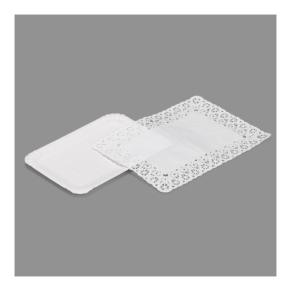 BANDEJA RECTANGULAR CON BLONDA COLOR BLANCO 14 x 21 cm, 4 uds