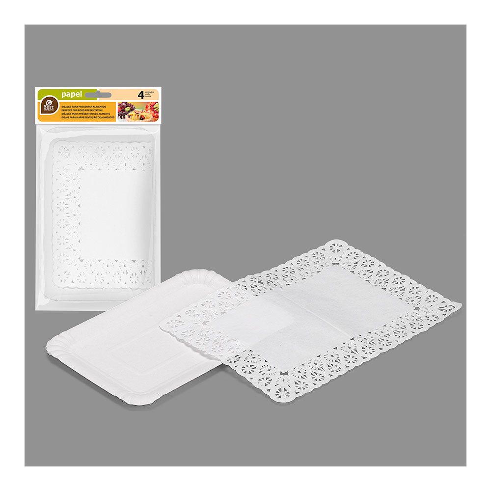 BANDEJA RECTANGULAR CON BLONDA COLOR BLANCO 14 x 21 cm, 4 uds - Imagen 2