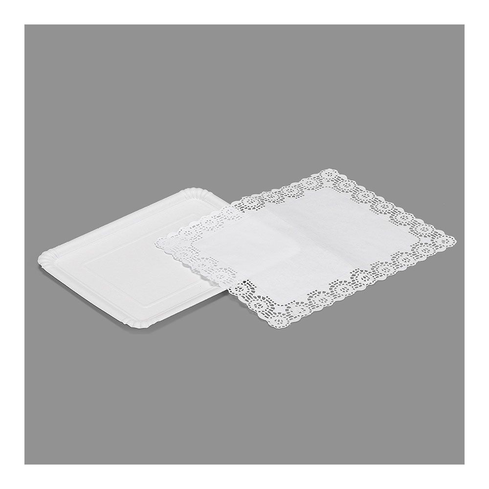 BANDEJA RECTANGULAR CON BLONDA COLOR BLANCO 22 x 28 cm, 2 uds