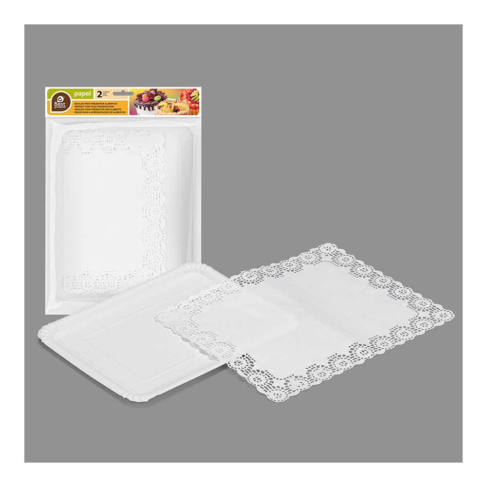 BANDEJA RECTANGULAR CON BLONDA COLOR BLANCO 22 x 28 cm, 2 uds - Imagen 2