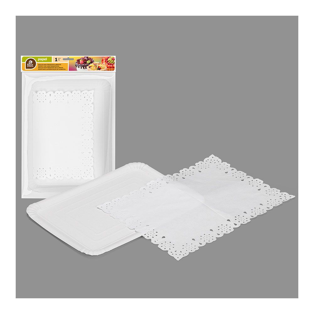 BANDEJA RECTANGULAR CON BLONDA COLOR BLANCO 25 x 34 cm - Imagen 2