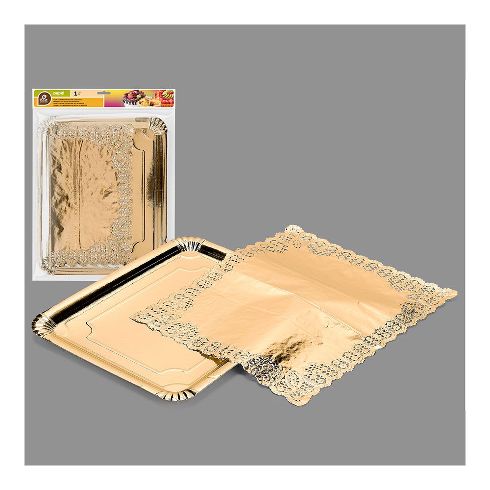 BANDEJA RECTANGULAR CON BLONDA ORO 31 x 38 cm - Imagen 2