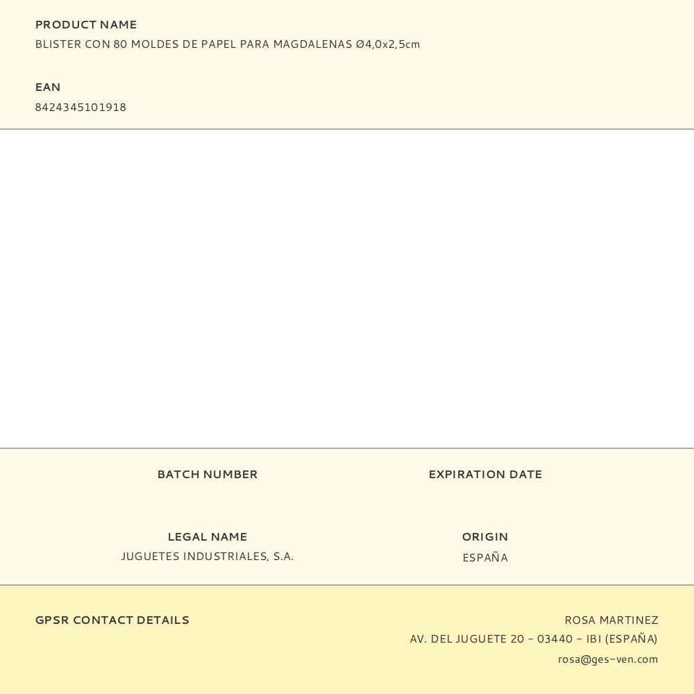 MOLDES DE PAPEL PARA MAGDALENAS BLANCO Ø4 x 2,5 cm, BLISTER 80 uds - Imagen 3
