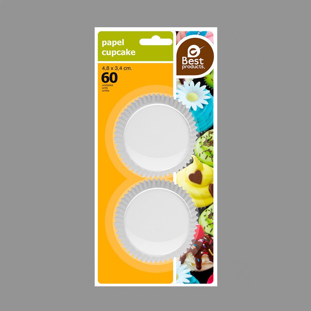 MOLDES DE PAPEL PARA MAGDALENAS BLANCO Ø4,8 x 3,4 cm, BLISTER 60 uds - Imagen 2