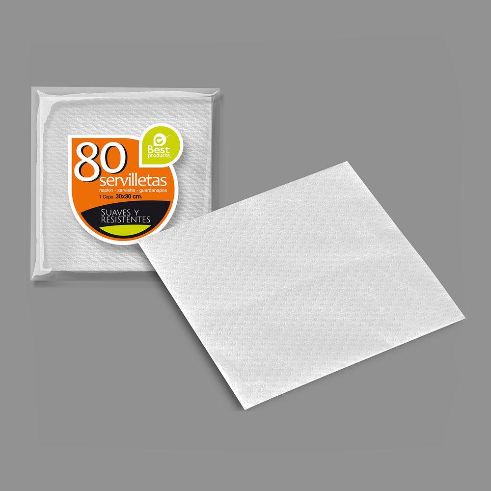 SERVILLETAS DE PAPEL BLANCAS DE 1 CAPA 30 x 30 cm, 80 uds - Imagen 2