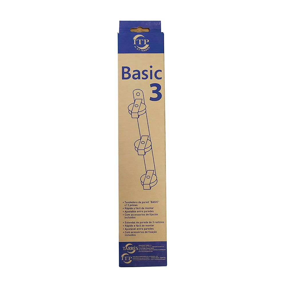 TENDEDERO DE PARED BASIC C/3 POLEAS BLANCO 37 x 5 x 5 cm - Imagen 2
