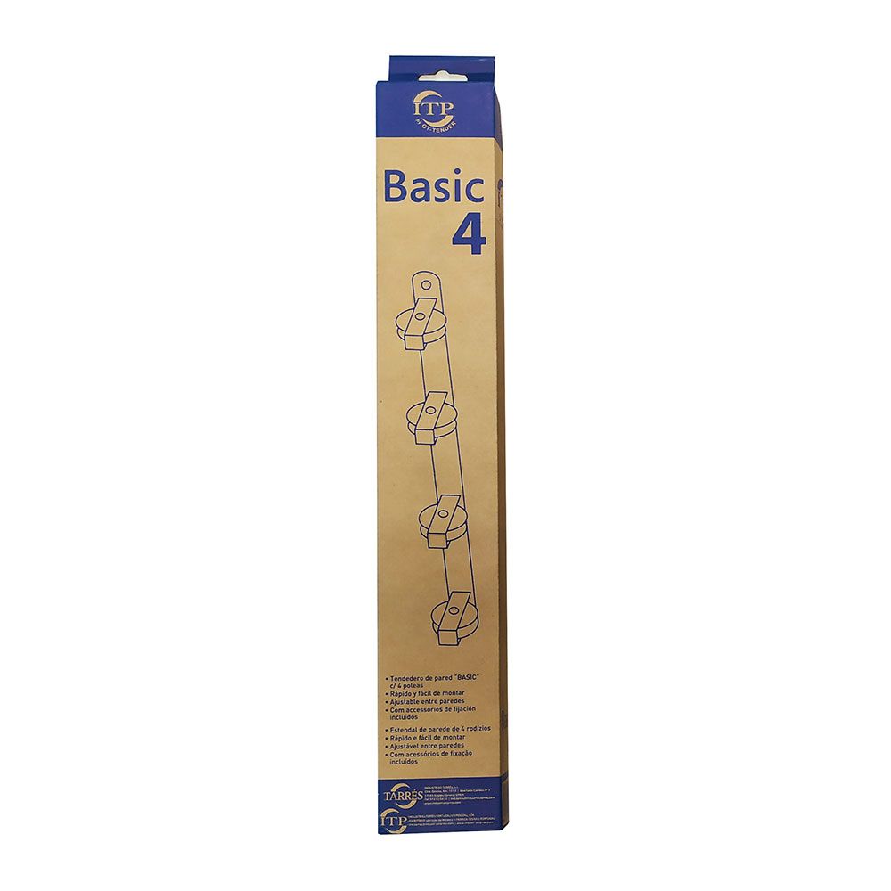 TENDEDERO DE PARED BASIC C/4 POLEAS BLANCO 47 x 5 x 5 cm - Imagen 2