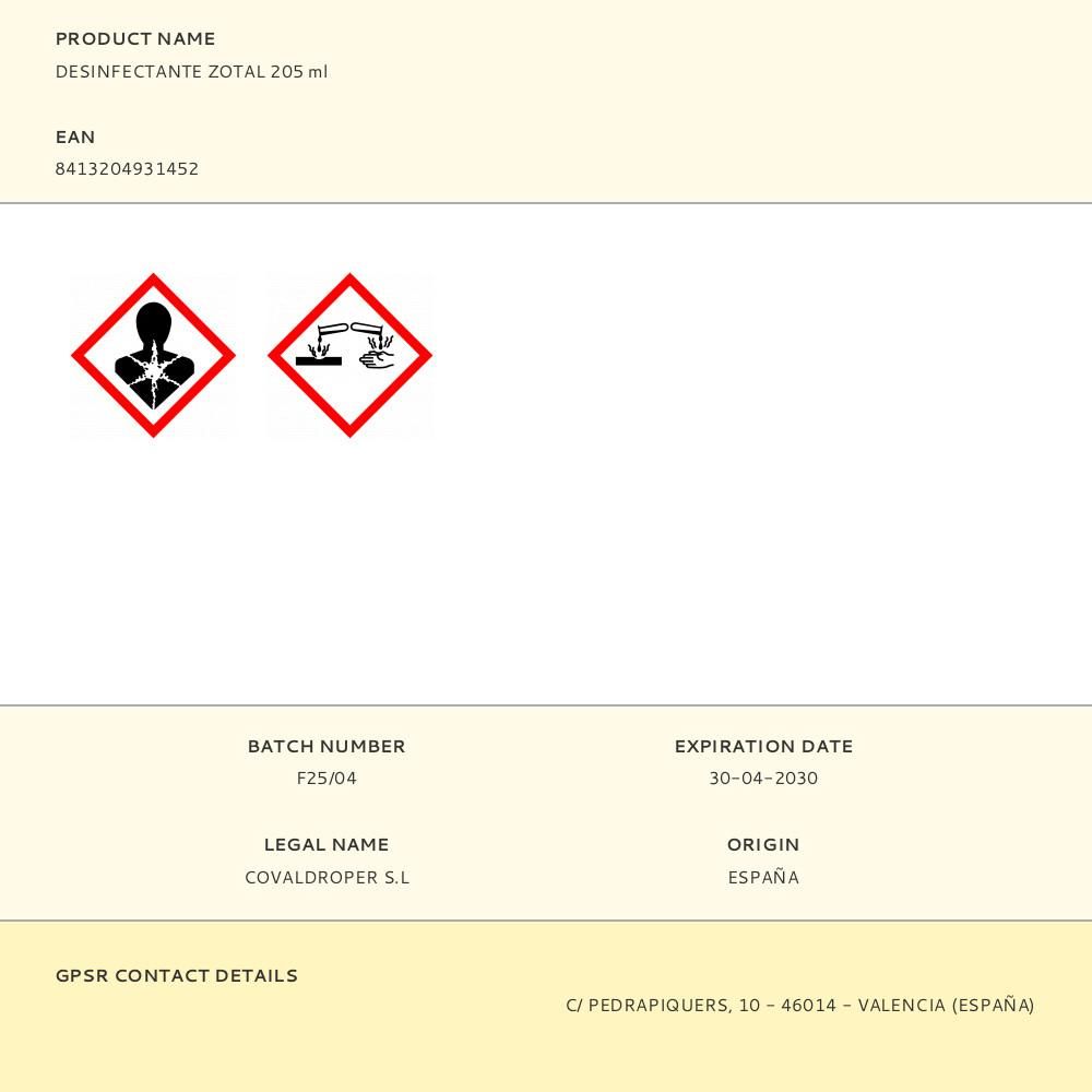 DESINFECTANTE ZOTAL 205 ml - Imagen 2