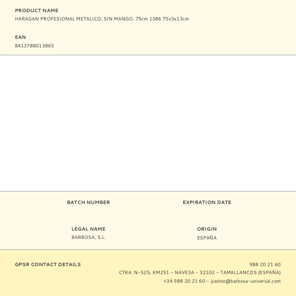 HARAGAN PROFESIONAL METALICO, SIN MANGO. 75cm 1386 75x3x13cm - Imagen 2