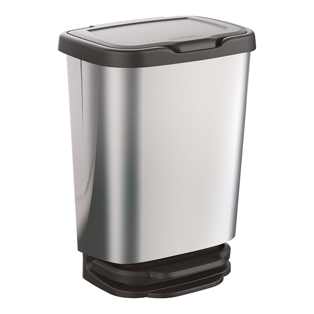 CUBO CON PEDAL JIVE CON CIERRE AMORTIGUADO PLATA/NEGRO 33,2 x 25,2 x 45,8 cm 20 l