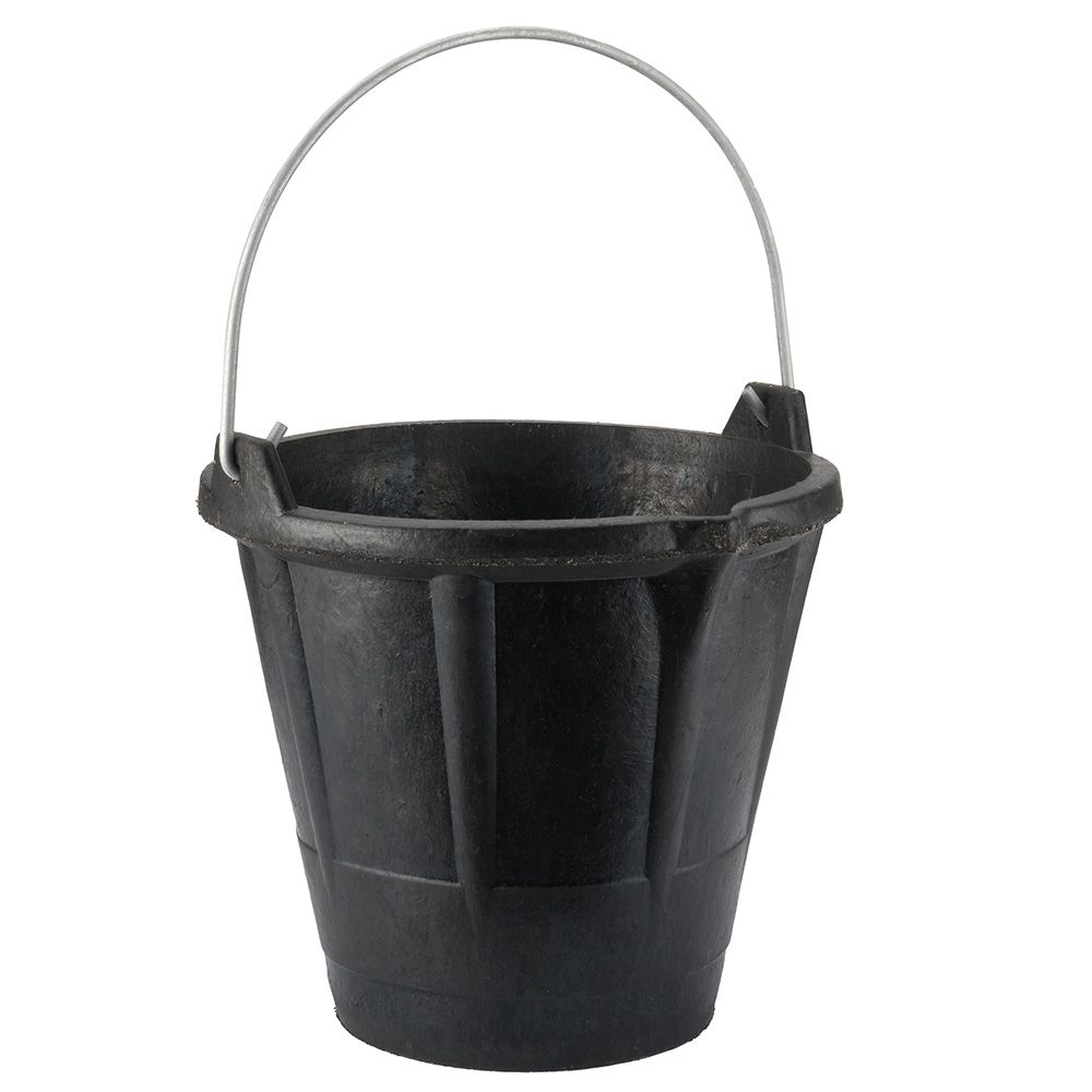 CUBO INDUSTRIAL 12 L DE CAUCHO RESISTENTE NEGRO, CON ASA METÁLICA.