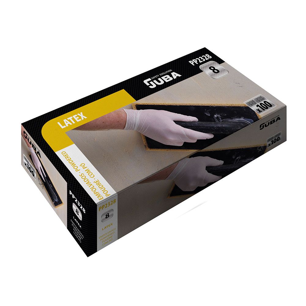 GUANTE LÁTEX, CON POLVO, DESECHABLE, BLANCO, T-08, CAJA 100 uds - Imagen 2