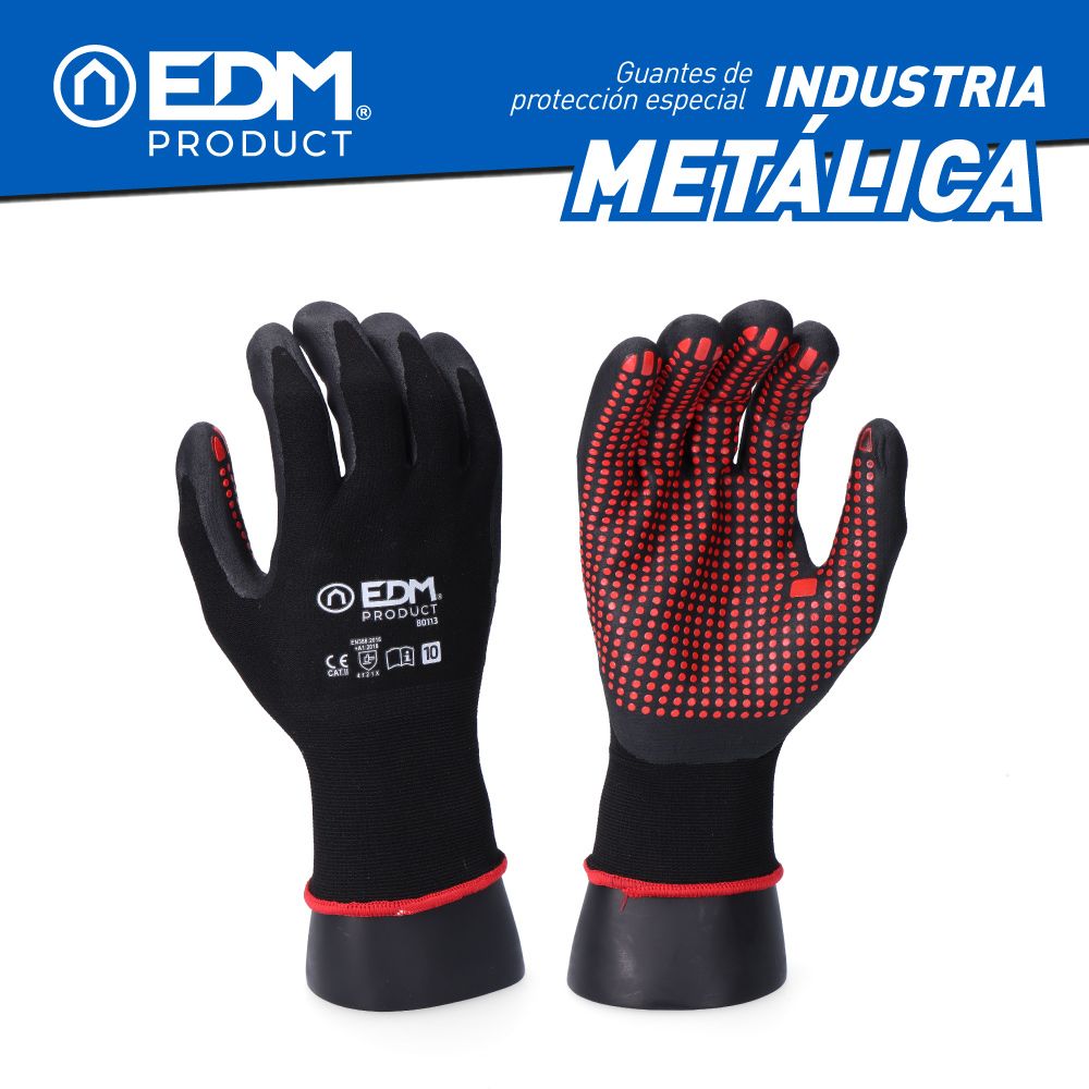 GUANTE NAILON / LICRA PALMA NITRILO PARA METALÚRGIA, T-10