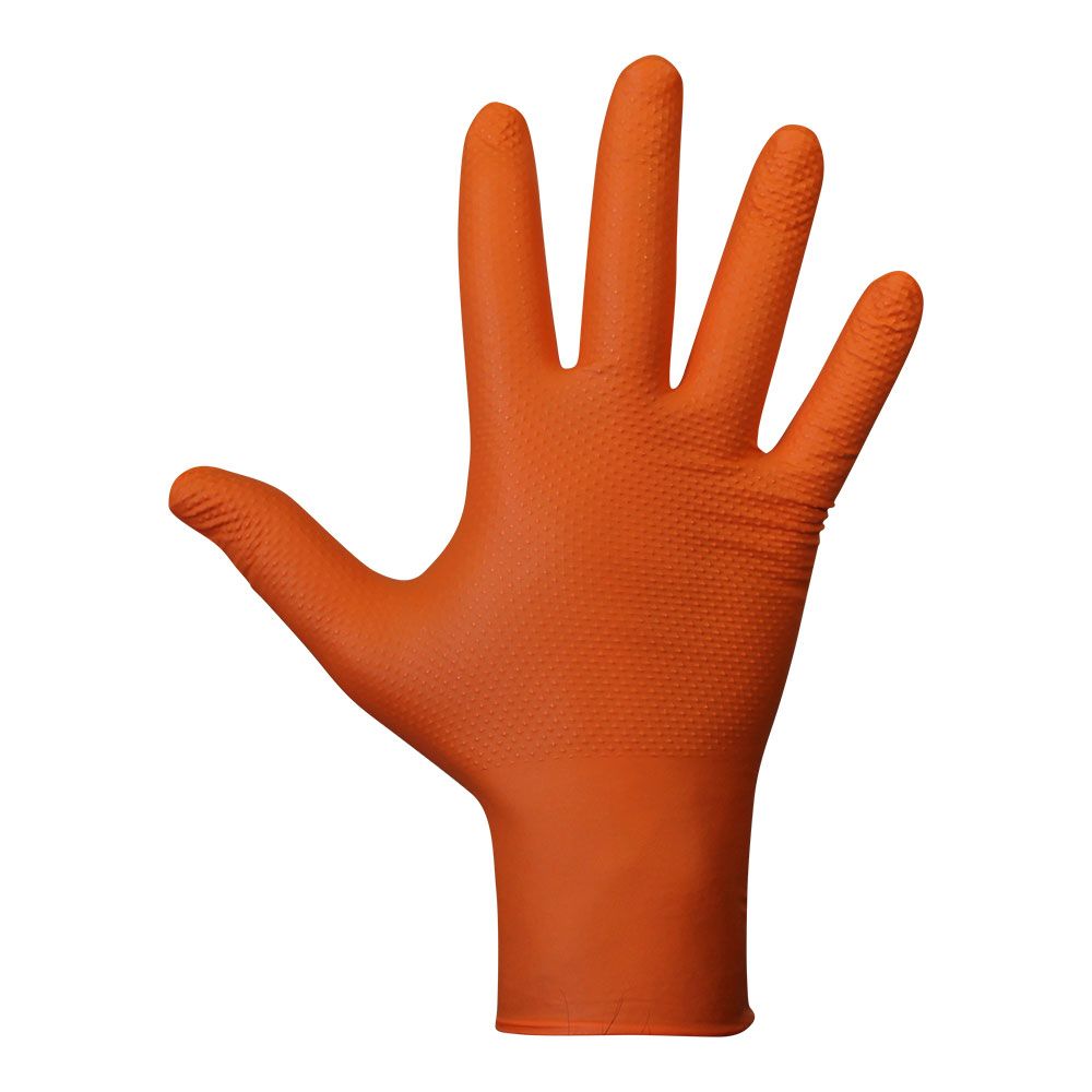 GUANTE NITRILO, SIN POLVO, DESECHABLE, DIAMANTADO, NARANJA, T-07, CAJA 50 uds