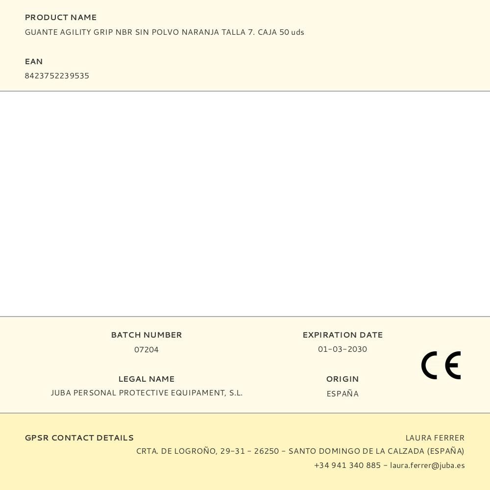 GUANTE NITRILO, SIN POLVO, DESECHABLE, DIAMANTADO, NARANJA, T-07, CAJA 50 uds - Imagen 4