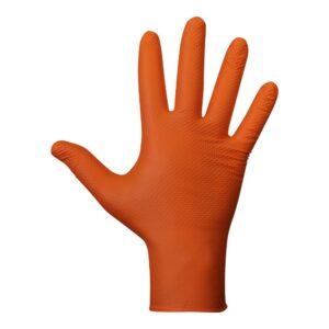 GUANTE NITRILO, SIN POLVO, DESECHABLE, DIAMANTADO, NARANJA, T-08, CAJA 50 uds