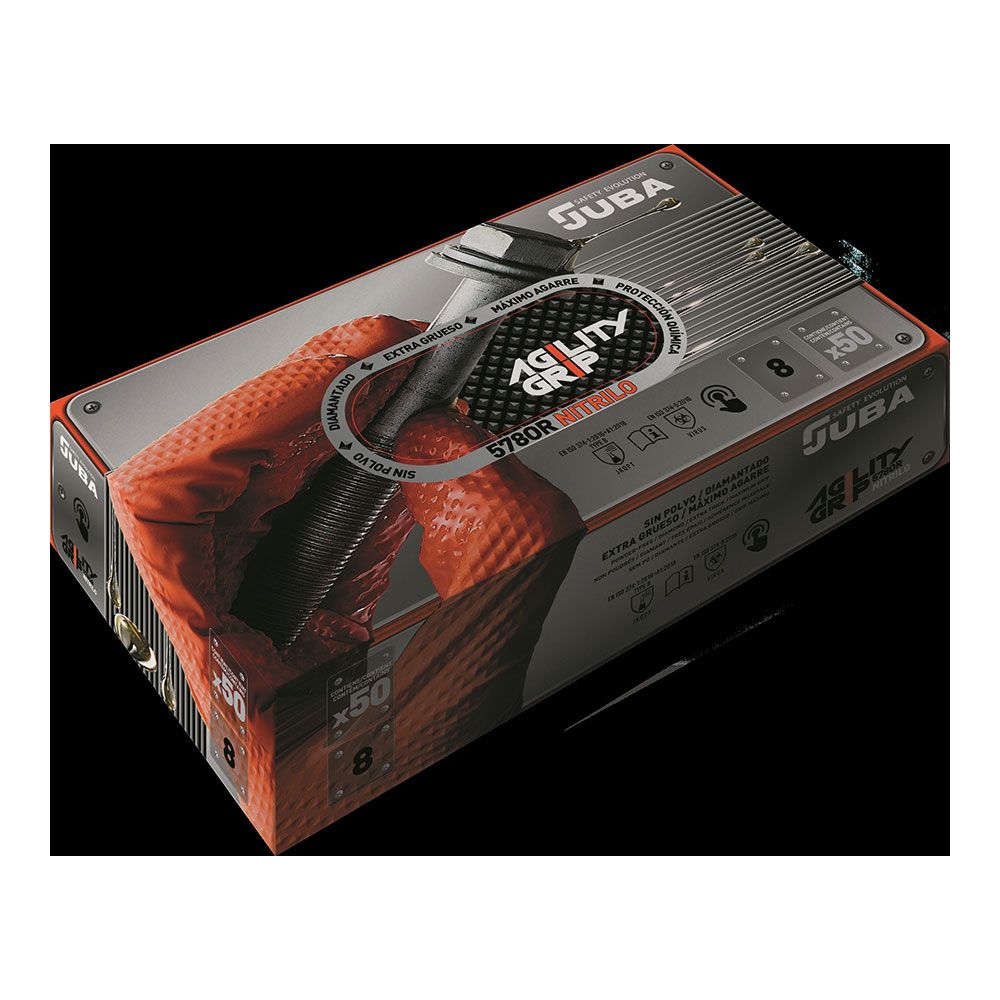 GUANTE NITRILO, SIN POLVO, DESECHABLE, DIAMANTADO, NARANJA, T-09, CAJA 50 uds - Imagen 2
