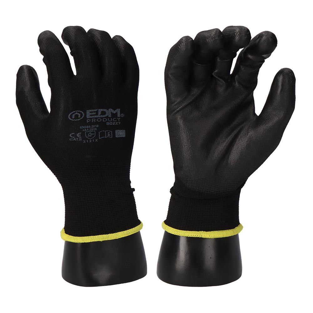 GUANTE POLIÉSTER CON PALMA POLIURETANO, KEEP SAFE®, NEGRO, T-08