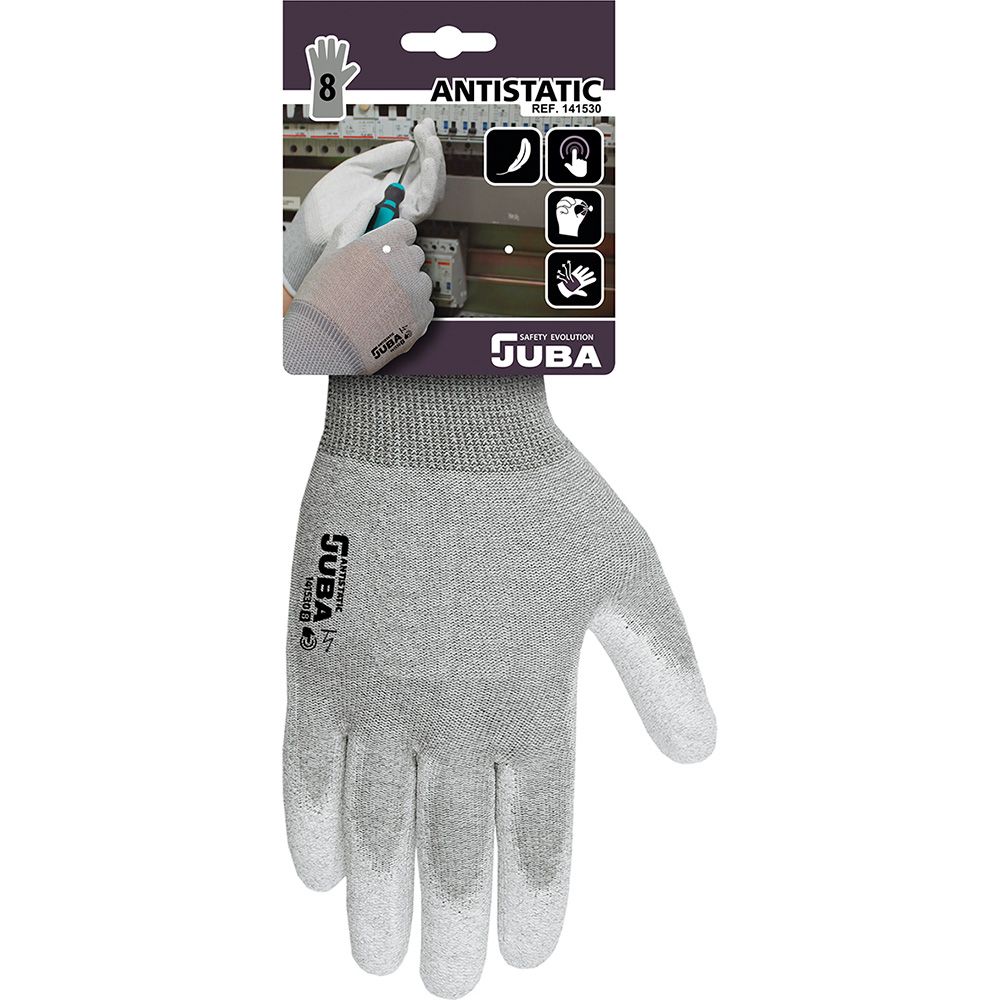 GUANTE NAILON / FIBRA DE CARBONO CON PALMA POLIURETANO, ANTIESTÁTICO, T-08