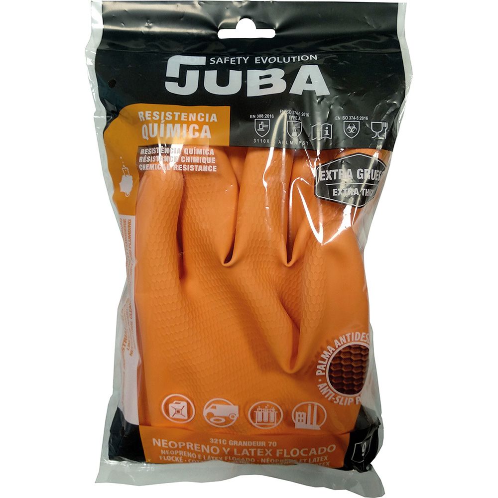 GUANTE LÁTEX / NEOPRENO, FLOCADO INTERIOR ALGODÓN, NARANJA, T-06 - Imagen 2