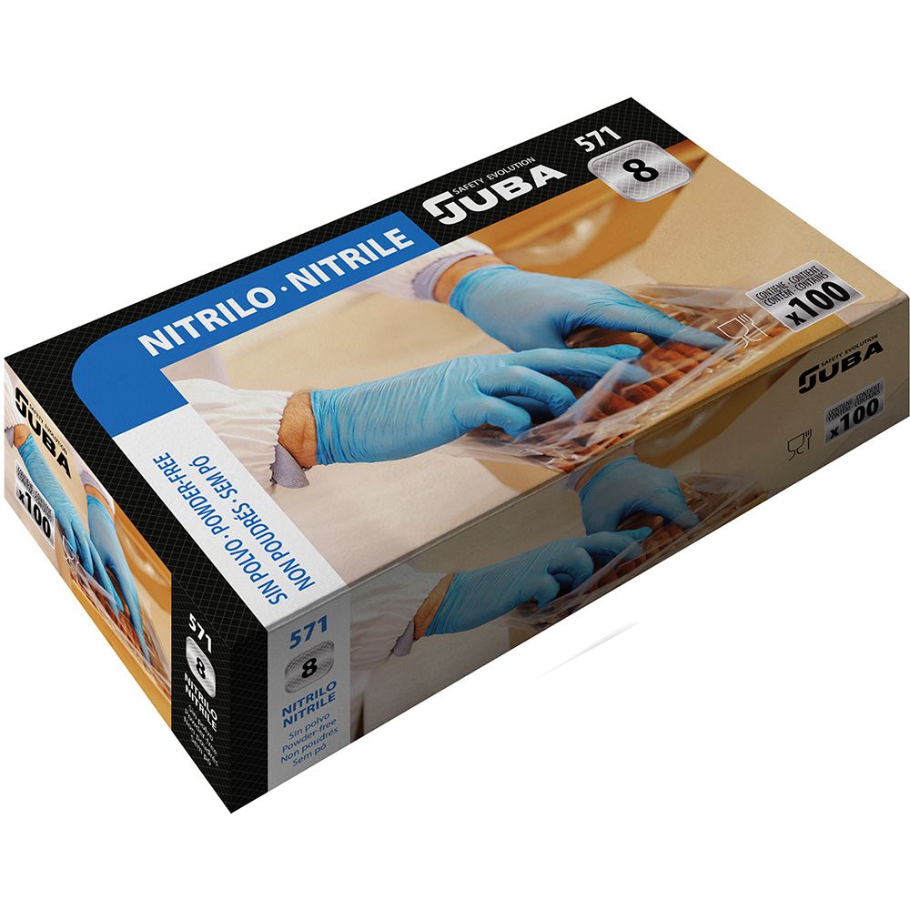 GUANTE NITRILO, SIN POLVO, DESECHABLE, ECONÓMICO, AZUL, T-S, CAJA 100 uds - Imagen 2