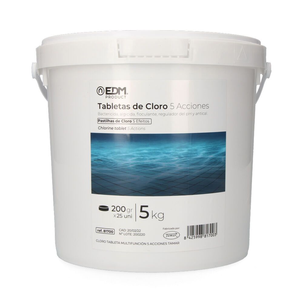 CLORO 5 ACCIONES EN TABLETAS, BOTE 5 kg