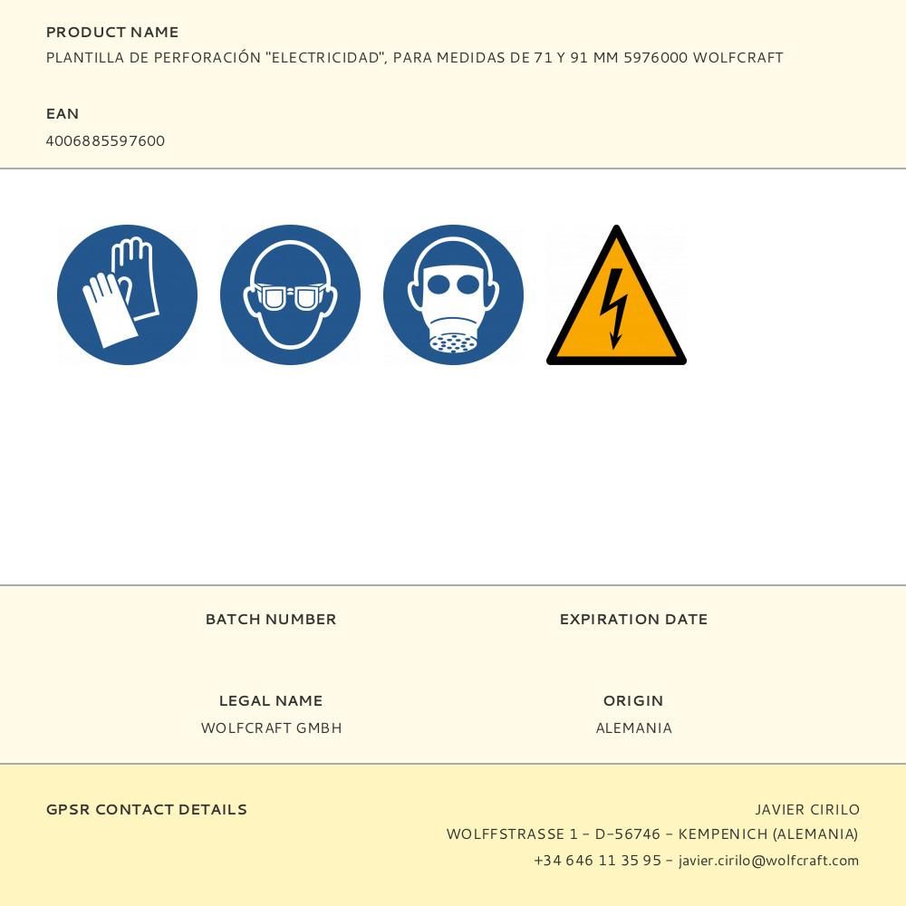 PLANTILLA DE PERFORACIÓN ELECTRICIDAD, PARA MEDIDAS DE 71 Y 91 mm - Imagen 9