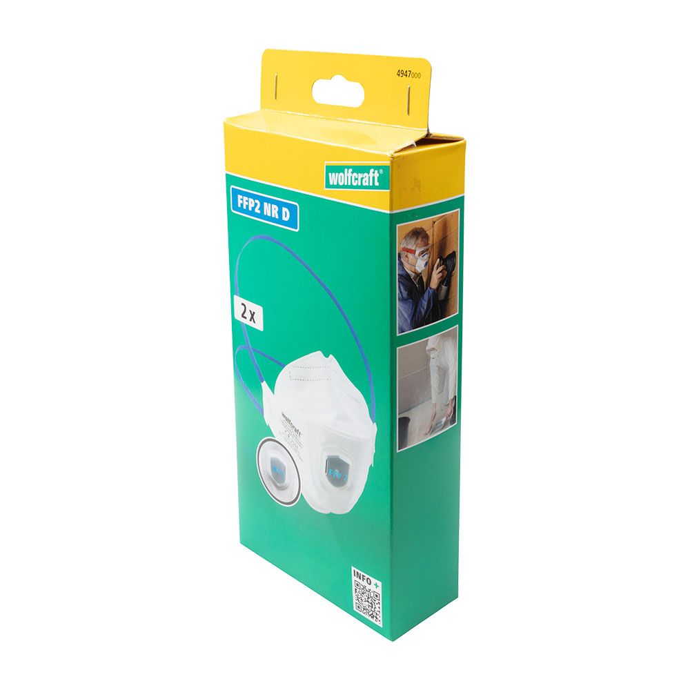 PACK 2 MASCARAS ANTIPOLVO FFP2 NR D CON VALVULA RESPIRACION Y FILTRO 4947000 WOLFCRAFT - Imagen 2