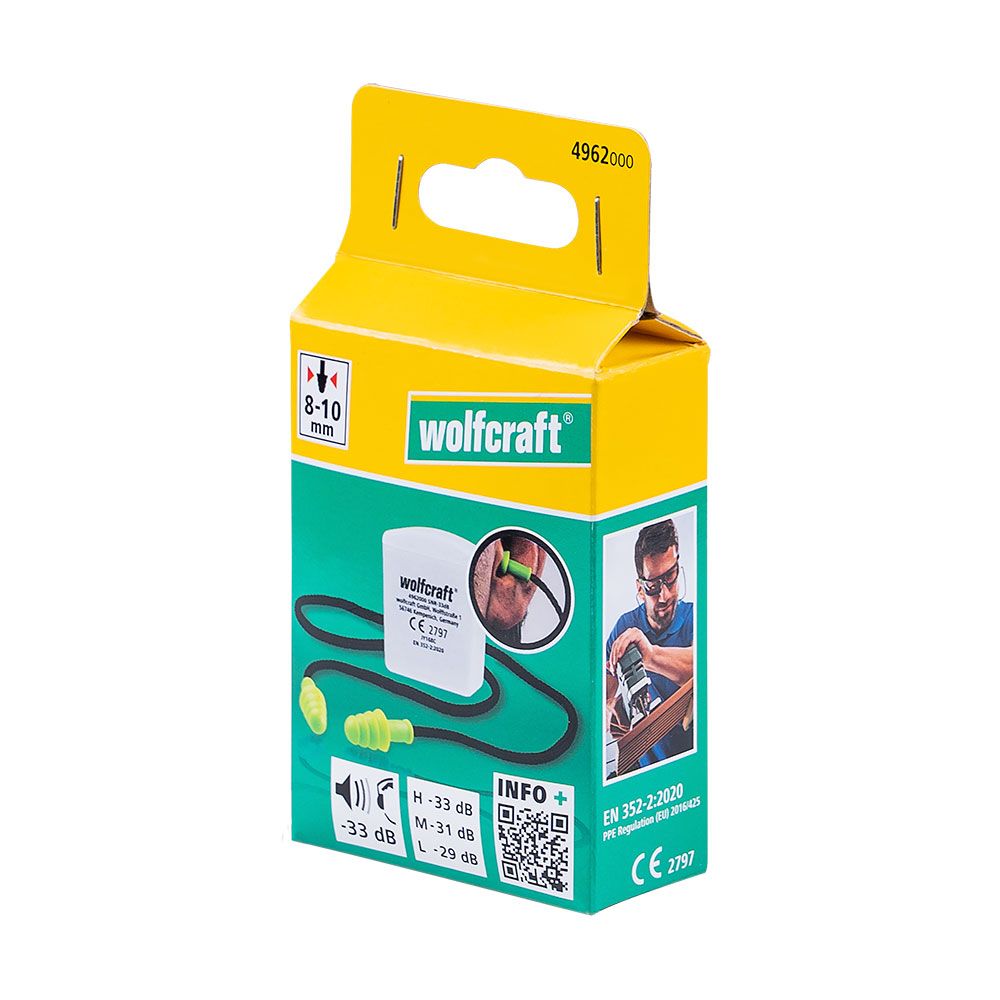 1 PAR DE TAPONES CON CORDÓN Y ESTUCHE (CE) 4962000 WOLFCRAFT - Imagen 3