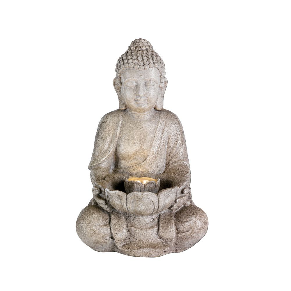 FUENTE DE CERÁMICA PARA EXTERIOR, MODELO BUDA, CON LED LUZ CÁLIDA, 28 x 29,5 x 45 cm